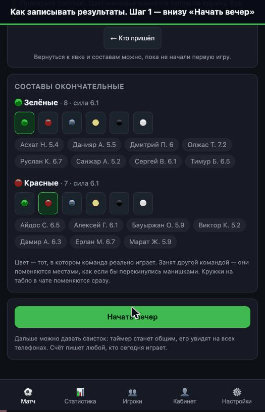 Запись гола на поле: автор, пас, вратарь